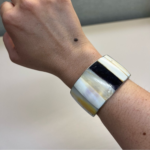 Abalone Agate Onyx Cuff Bracelet Vintage Jewelry - Picture 1 of 12